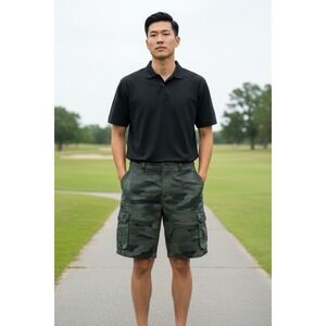 Iron Co. Mens 32 Stretch Cargo Shorts Jungle Green Camo New